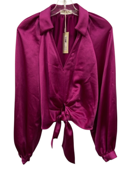 Ramy Brook Size XS Magenta Pink Polyester Blend Long Sleeve Front Tie V Neck Top Magenta Pink / XS