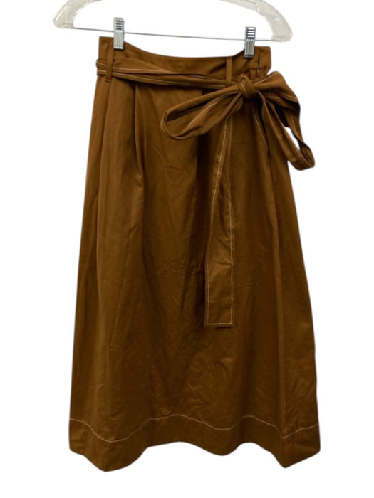 Staud Size 0 Tan Brown Cotton Blend High Rise Pleated contrast stitch Maxi Skirt Tan Brown / 0