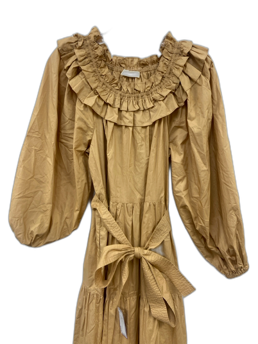 Ulla Johnson Size 0 Beige Cotton Long puff sleeve Ruffle Neckline Tiered Dress Beige / 0
