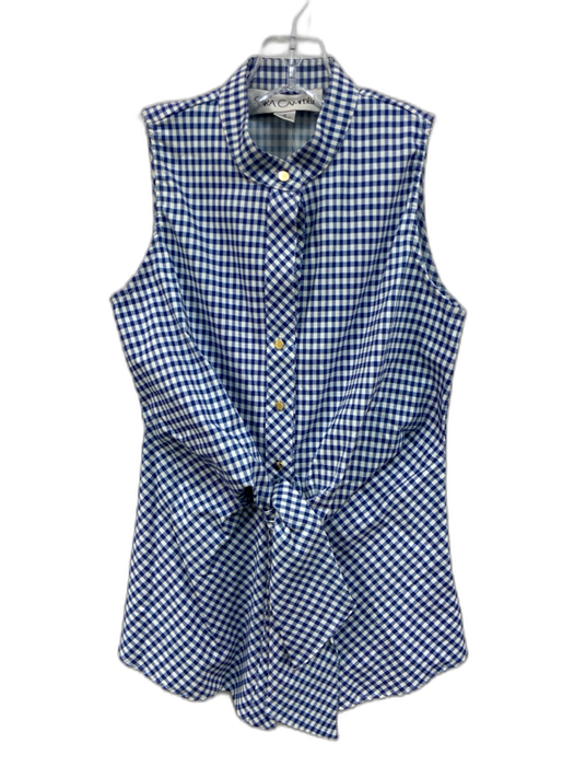 Sara Campbell Size 0 Blue & White Rayon Blend Sleeveless Gingham Knot Detail Top Blue & White / 0