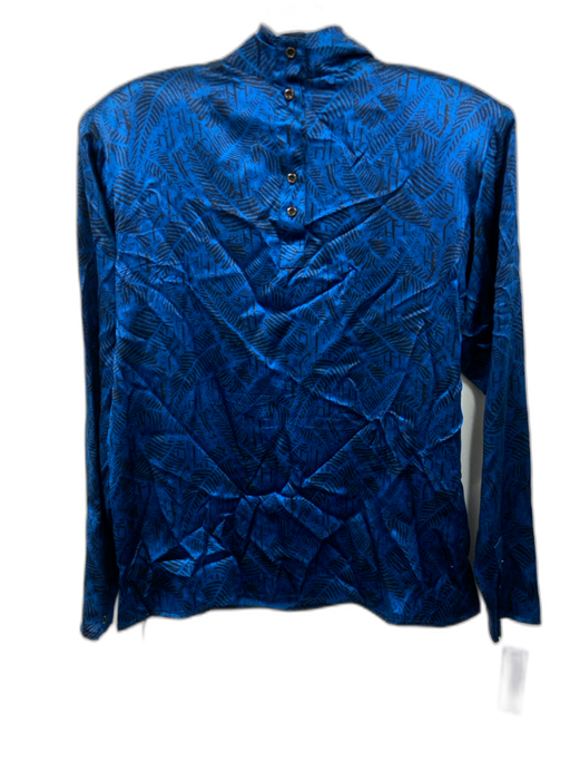 Carlisle Size 6 Blue & Black Silk Long Sleeve Abstract Print Shoulder Pads Top Blue & Black / 6