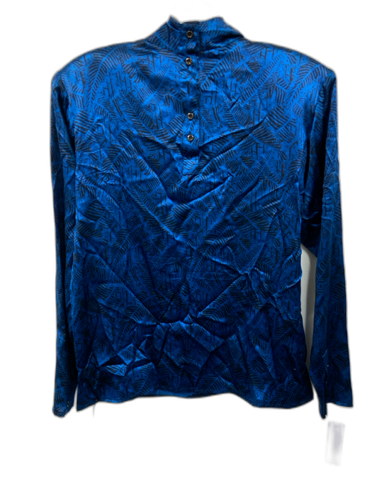 Carlisle Size 6 Blue & Black Silk Long Sleeve Abstract Print Shoulder Pads Top Blue & Black / 6