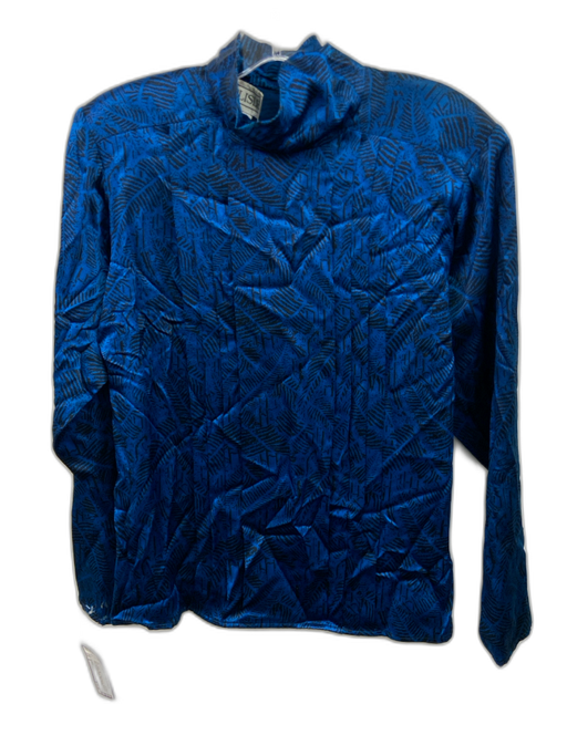 Carlisle Size 6 Blue & Black Silk Long Sleeve Abstract Print Shoulder Pads Top Blue & Black / 6