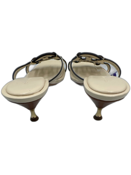 Tory Burch Shoe Size 6.5 Cream White Leather Open Square Toe Logo Mule Sandals Cream White / 6.5