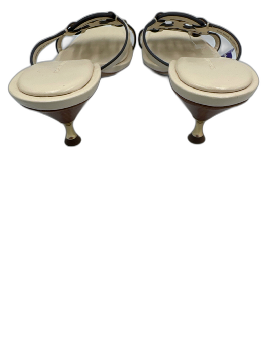 Tory Burch Shoe Size 6.5 Cream White Leather Open Square Toe Logo Mule Sandals Cream White / 6.5