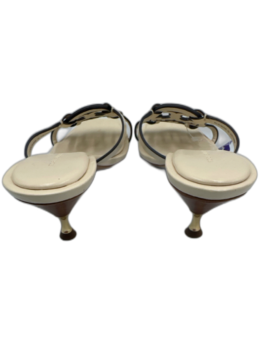 Tory Burch Shoe Size 6.5 Cream White Leather Open Square Toe Logo Mule Sandals Cream White / 6.5