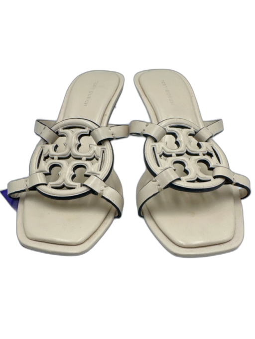 Tory Burch Shoe Size 6.5 Cream White Leather Open Square Toe Logo Mule Sandals Cream White / 6.5