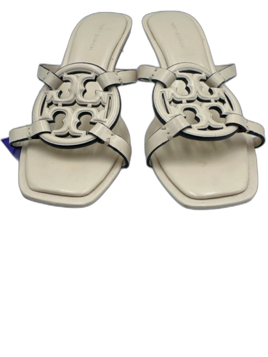 Tory Burch Shoe Size 6.5 Cream White Leather Open Square Toe Logo Mule Sandals Cream White / 6.5