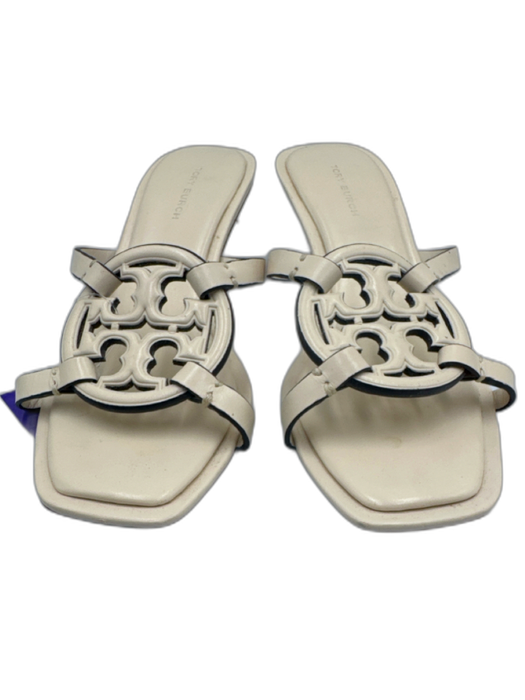 Tory Burch Shoe Size 6.5 Cream White Leather Open Square Toe Logo Mule Sandals Cream White / 6.5
