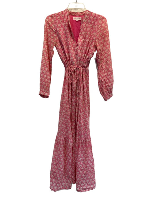 India Collection Emerson Fry Size XS Pink & Cream Cotton Long Sleeve Dress Pink & Cream / XS