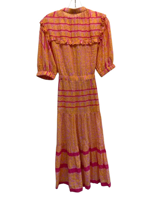 Lola Australia Size XS Orange & Pink Cotton Abstract Print Button Front Dress Orange & Pink / XS
