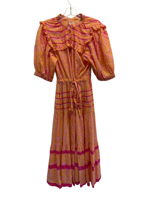 Lola Australia Size XS Orange & Pink Cotton Abstract Print Button Front Dress Orange & Pink / XS