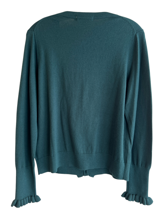 Boden Size L Forest Green Wool & Cotton Round Neck Ruffle Detail Sweater Forest Green / L
