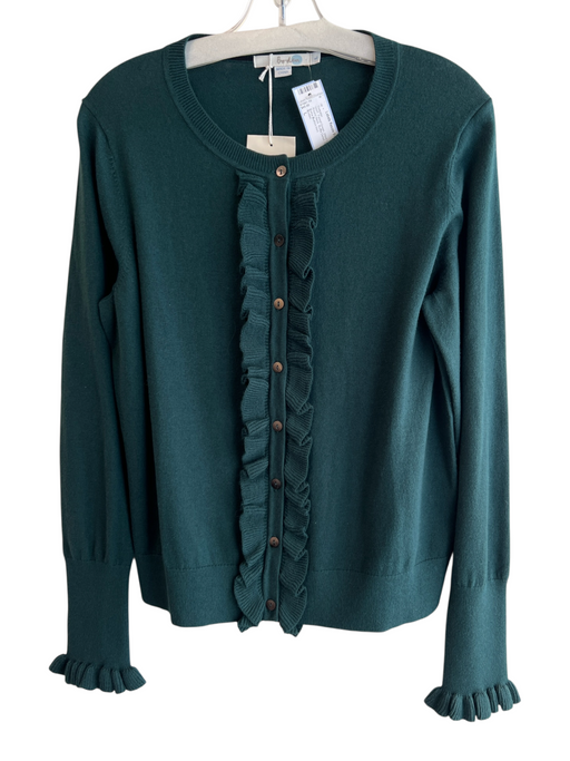 Boden Size L Forest Green Wool & Cotton Round Neck Ruffle Detail Sweater Forest Green / L