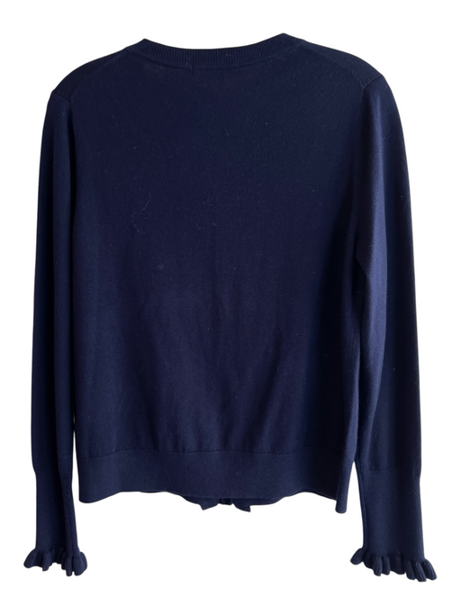Boden Size L Navy Wool & Cotton Round Neck Ruffle Detail Button Down Sweater Navy / L