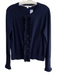 Boden Size L Navy Wool & Cotton Round Neck Ruffle Detail Button Down Sweater Navy / L