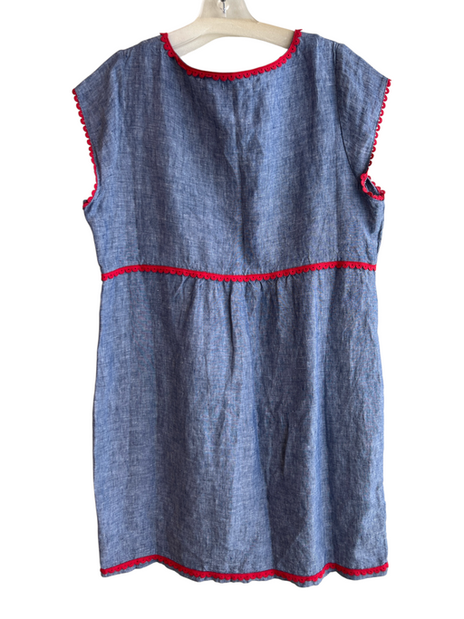 Boden Size 10 Blue & Red Linen V Neck Cap Sleeve Embroidered Knee length Dress Blue & Red / 10
