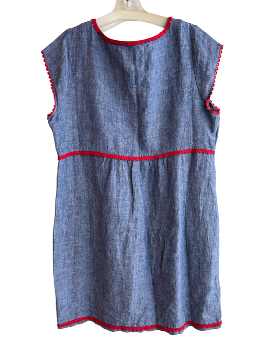 Boden Size 10 Blue & Red Linen V Neck Cap Sleeve Embroidered Knee length Dress Blue & Red / 10