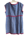 Boden Size 10 Blue & Red Linen V Neck Cap Sleeve Embroidered Knee length Dress Blue & Red / 10