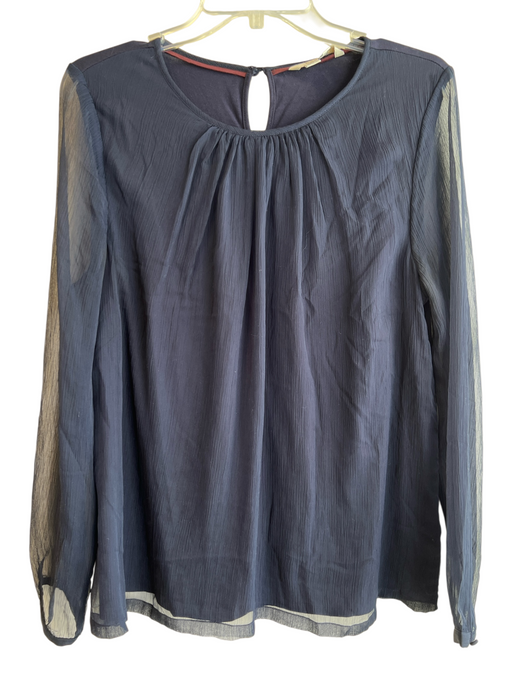 Boden Size 10 Navy Polyester & Viscose Round Neck Sheer Long Sleeve Top Navy / 10