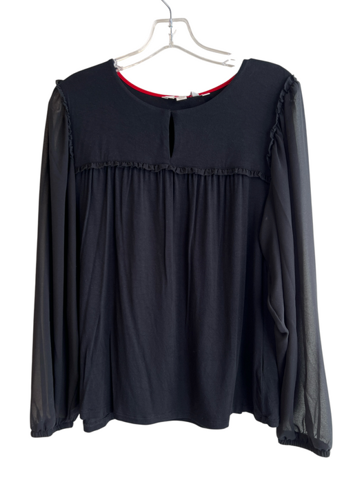 Boden Size 10 Black Modal & Elastane Round Neck Sheer Long Sleeve Key hole Top Black / 10