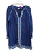 Boden Size L Navy Blue Cotton V Neck Long Sleeve Embroidered Knee length Dress Navy Blue / L