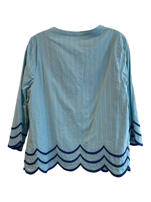 Boden Size 10 Blue Cotton Tie V Neck Long Sleeve Scallop Hem Top Blue / 10