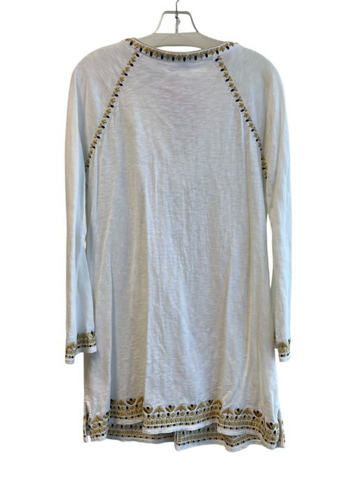 Boden Size L White & Gold Cotton V Neck Long Sleeve Embroidered Dress White & Gold / L