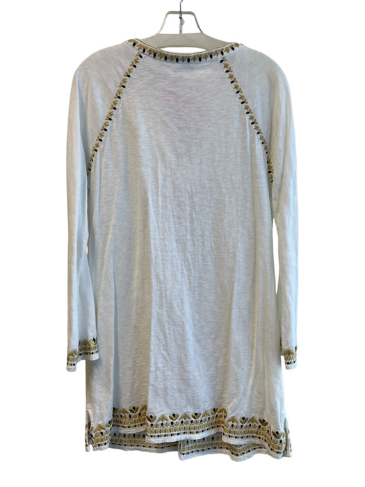 Boden Size L White & Gold Cotton V Neck Long Sleeve Embroidered Dress White & Gold / L