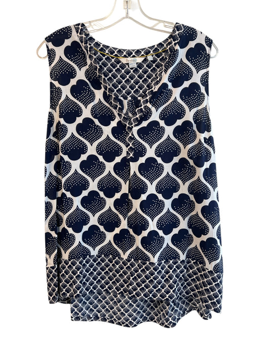 Boden Size 10 Navy & white Viscose V Neck Sleeveless Abstract Top Navy & white / 10