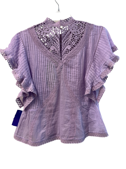 Farm Rio Size S Purple Cotton Eyelet Lace Keyhole Back Accordian Top Purple / S