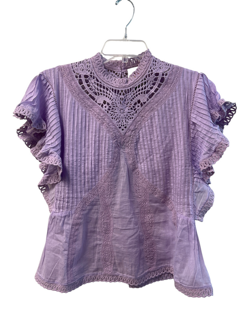 Farm Rio Size S Purple Cotton Eyelet Lace Keyhole Back Accordian Top Purple / S