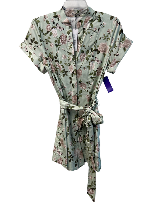 Alice & Olivia Size 6 Green Cotton Blend Button Up Short Sleeve Tie Waist Dress Green / 6