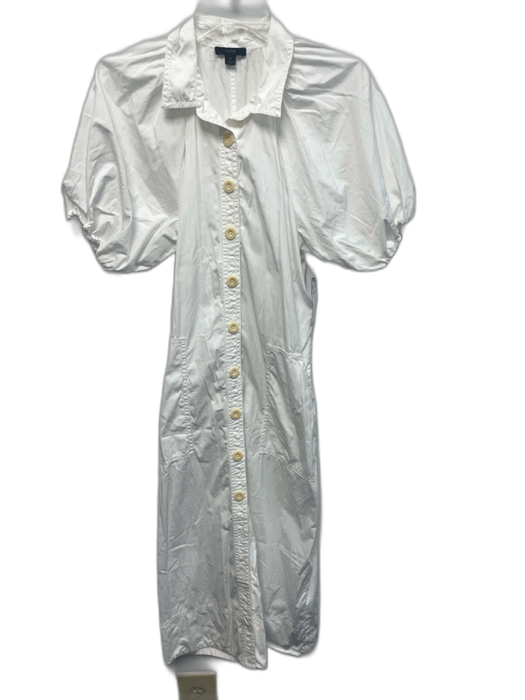 J. Crew Size M White Cotton Gathered Button Down Collar Maxi Dress White / M