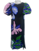 Anthropologie Size M Black, Blue, Green Viscose Blend V Neck Flowers Midi Dress Black, Blue, Green / M