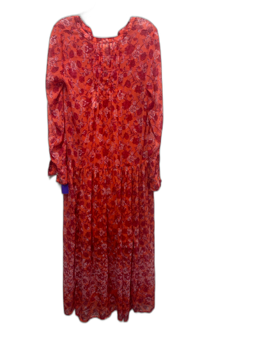 Free People Size S orange, red, white Polyester & Viscose Pintuck Maxi Dress orange, red, white / S