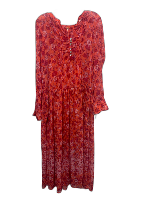 Free People Size S orange, red, white Polyester & Viscose Pintuck Maxi Dress orange, red, white / S