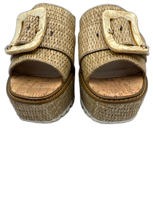 Sam Edelman Shoe Size 8 Taupe & Beige fabric upper Woven Buckle Slide Sandals Taupe & Beige / 8