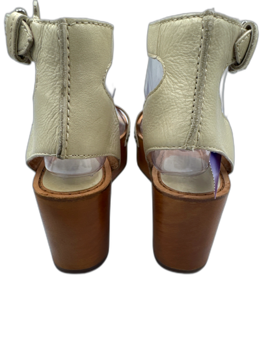 Frye Shoe Size 8 Cream & Brown Leather Wood Ankle Strap Platform Sandals Cream & Brown / 8