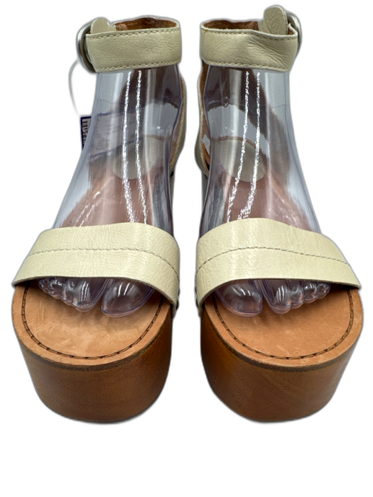 Frye Shoe Size 8 Cream & Brown Leather Wood Ankle Strap Platform Sandals Cream & Brown / 8