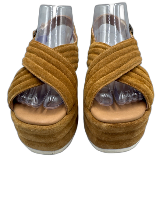 Cordani Shoe Size 38 Camel Brown Suede Upper Ribbed Criss Cross Platform Sandals Camel Brown / 38