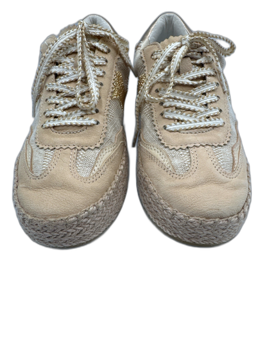 Dolce Vita Shoe Size 8 Beige & Gold Leather & Textile Beaded Low Top Sneakers Beige & Gold / 8