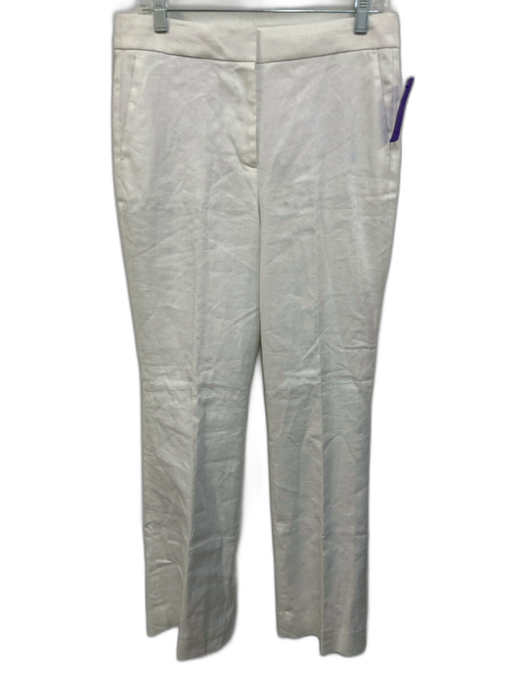 J. Crew Size 8 White Linen Blend Pique pleat front Mid Rise Straight Leg Pants White / 8