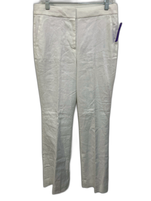 J. Crew Size 8 White Linen Blend Pique pleat front Mid Rise Straight Leg Pants White / 8