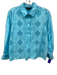 J. Crew Size M Aqua Blue Cotton Blend Eyelet Lace Floral Quarter Button Top Aqua Blue / M
