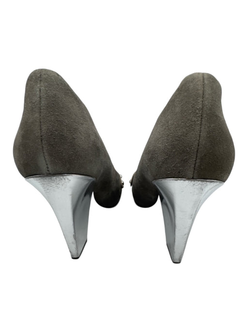 Sigerson Morrison Shoe Size 8 Grey Leather Silver Accents Block Heel Suede Pumps Grey / 8