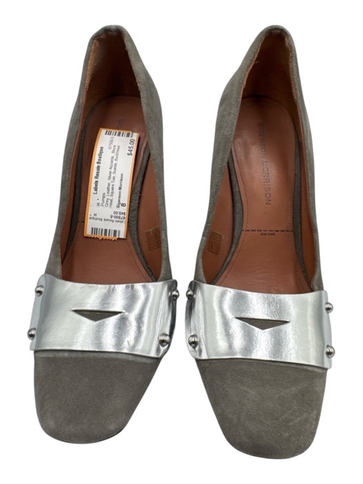 Sigerson Morrison Shoe Size 8 Grey Leather Silver Accents Block Heel Suede Pumps Grey / 8
