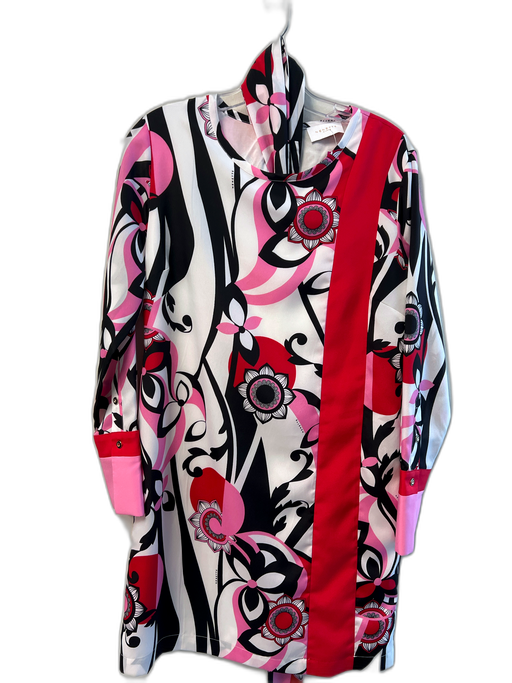 Nenette Size 42 Pink Red & White Polyester Round Neck Abstract Print Dress Pink Red & White / 42