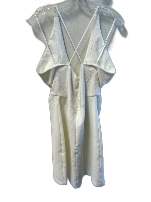 Halston Size 14 White Polyester Sequins Deep V neck Spaghetti Strap Dress White / 14