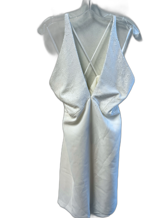Halston Size 14 White Polyester Sequins Deep V neck Spaghetti Strap Dress White / 14